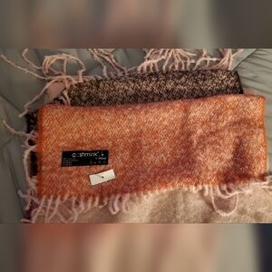 Coshmink Pink and Brown Fringed Scarf